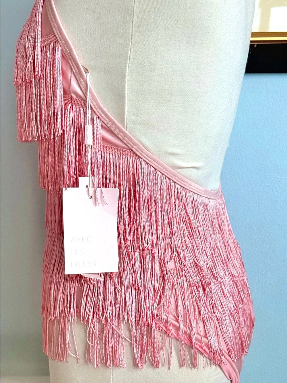 ABC Les Filles NWT pink fringe fabulous fun bathing suit S Org $168 one piece